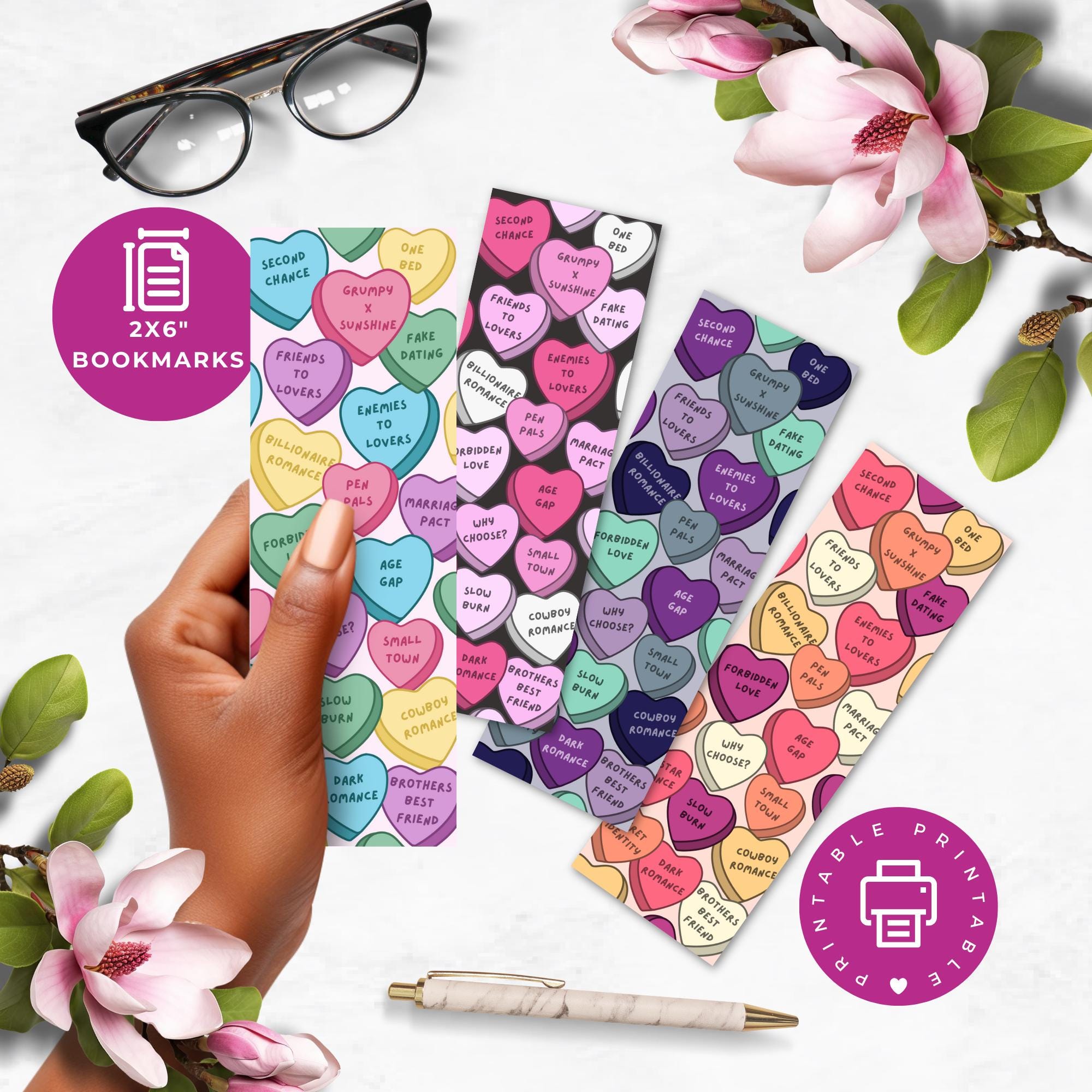 Candy Heart Design Printable Bookmarks | Romance Tropes | Bookish ...