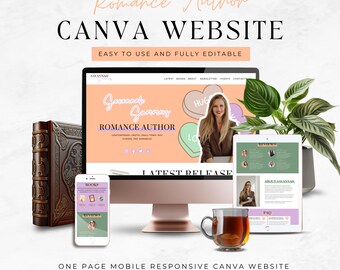 Canva Website Template for Romance Authors | Website Theme for Author | Romance Writer Landing Page | pastel Writer Website Design | SAVA16