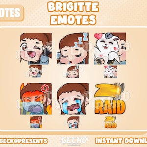 Puede incluir: Un conjunto de seis emotes digitales que presentan un personaje de dibujos animados con cabello castaño. Los emotes incluyen expresiones como dormir, llorar y estar enojado. Los emotes también incluyen un gráfico de alerta de incursión con un esquema de color amarillo y naranja.