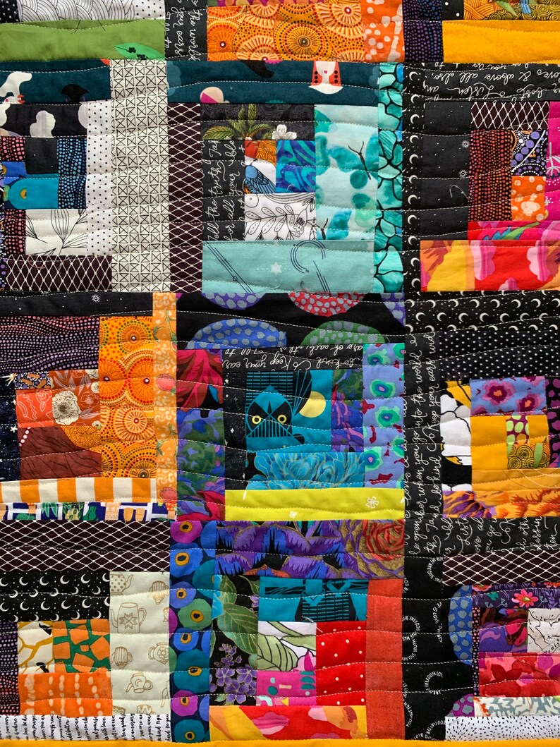 Lap Quilt Wonky Log Cabin Scrap Quilt Etsy