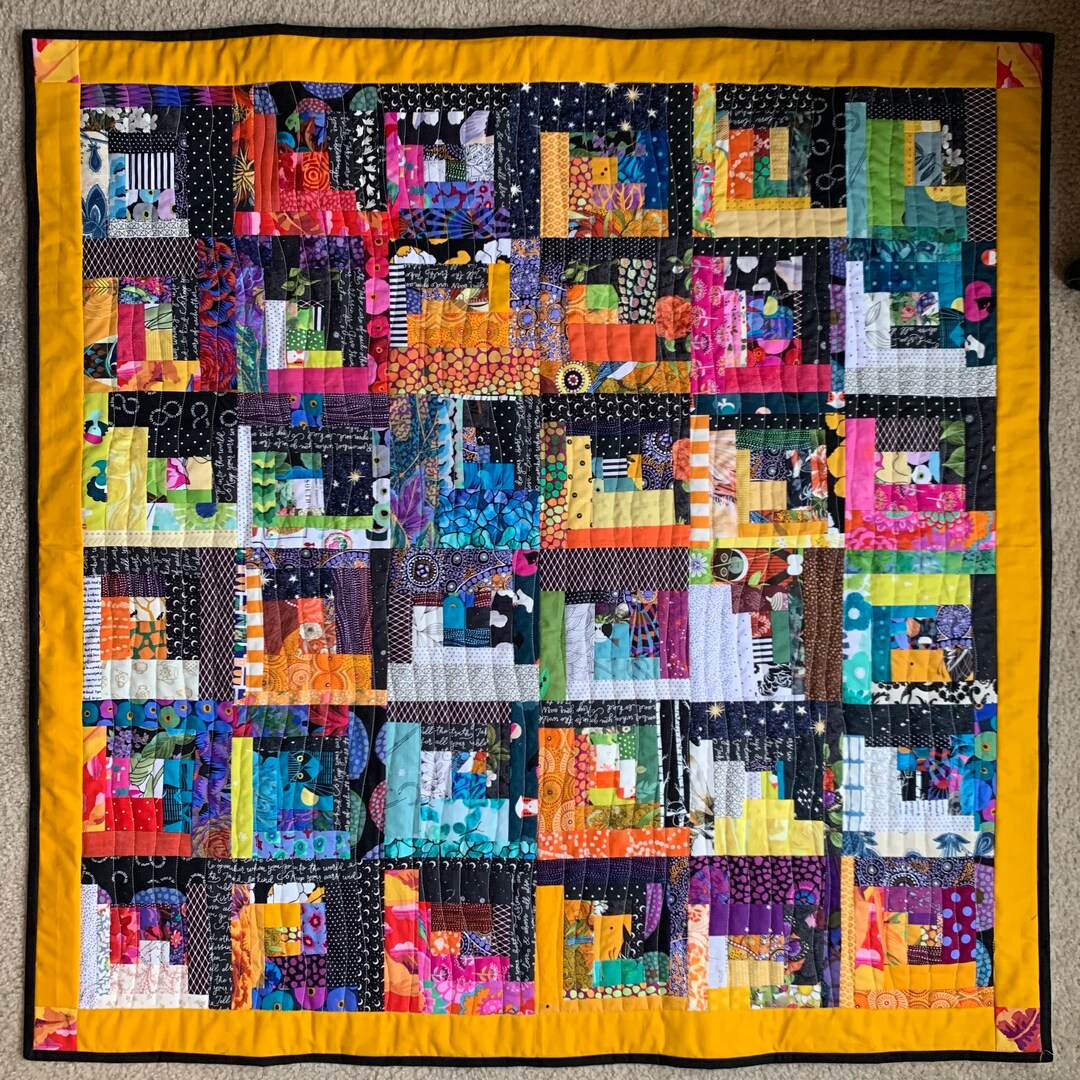 Lap Quilt Wonky Log Cabin Scrap Quilt Etsy