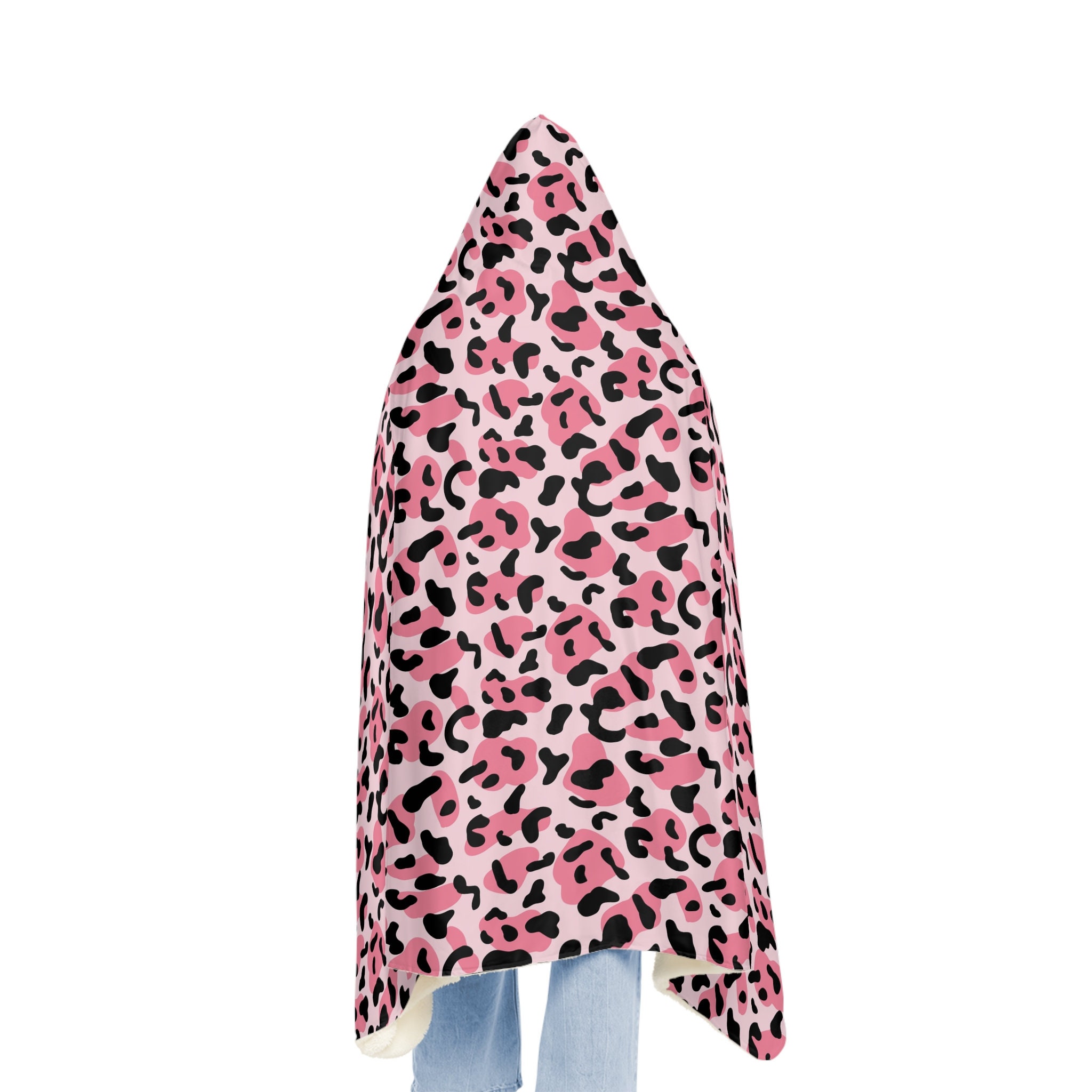 Discover Pink/Black Leopard Print Hooded Blanket | Cozy Home Wear