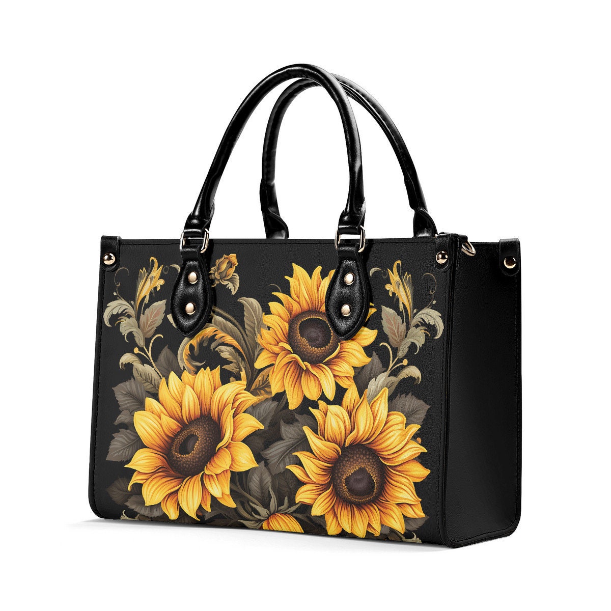 Sunflower Leather Tote Bag  PU Leather Handbag with Flower Pattern, Perfect Sunflower Gift