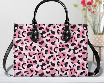 Fierce Leopard Print Vegan Leather Tote Bag – Sturdy Handles, Adjustable Strap, and Multiple Pockets for Everyday Glam