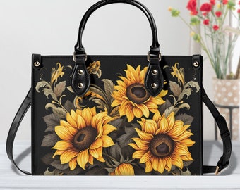 Radiant Sunflower PU Leather Tote Bag - Vibrant Floral Handbag, Available in Small, Medium, Large, with Adjustable Strap, Perfect Gift