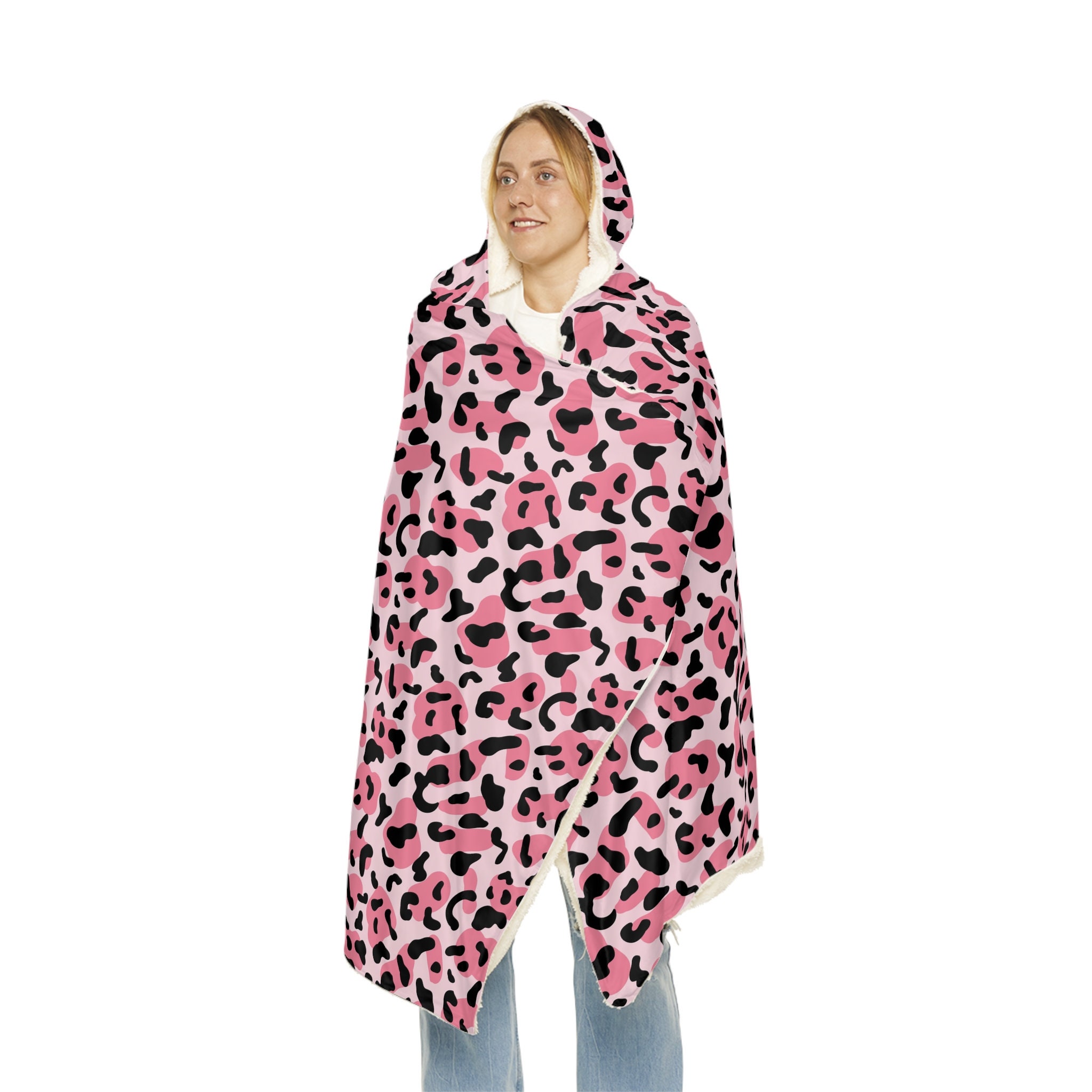 Discover Pink/Black Leopard Print Hooded Blanket | Cozy Home Wear