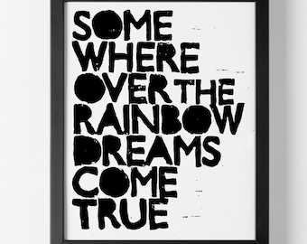 Somewhere Over the Rainbow Linocut Print: Wizard of Oz (8x10)