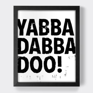 Yabba Dabba Doo - Fred Flintstone - 8 x 10 linocut print - Hand carved and hand pressed - Black & White - Wall art - Poster