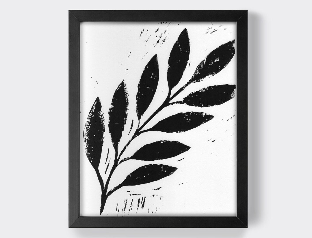 Olive Branch 8 X 10 Linocut Print Hand Carved and Hand Pressed Black
