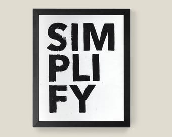 Simplify Linocut Print: Hand-Carved Black Ink Block Print