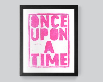 Once Upon a Time - Hot Pink - Linocut Poster - Wall Art