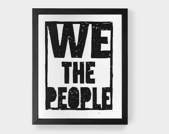 We The People - Constitution Linocut Print: Hand-Pressed 8x10