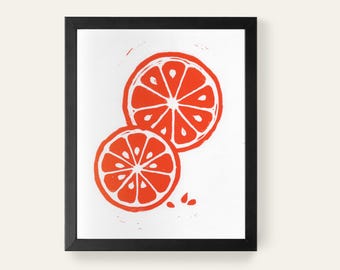Delicious Orange Slices: Hand Carved Lino Block and Hand-Pressed with Orange Ink