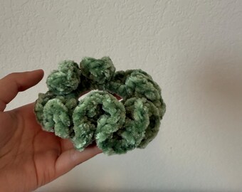 Crochet Green Sparkly Velvet Scrunchie -  Handmade With Juicy Couture Yarn