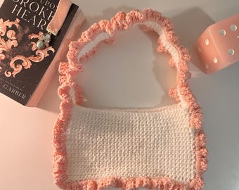 Crochet Ruffle Shoulder Bag: Handmade Pink Coquette Purse