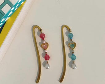 Charm Bookmark- Heart Beaded Bookmark Pair