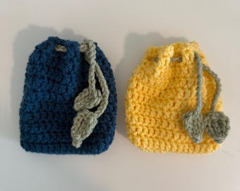 Crochet Fruit Pouches - Lemon and Blueberry - Mini Draw String Bags