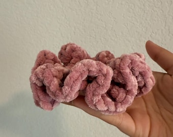 Crochet Blush Pink Velvet Scrunchie -  Handmade Scrunchie
