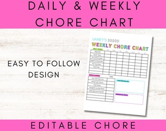 Family Chore Chart, Responsibility Chart, Daily Routine Chart, Weekly Chore Chart, Kids Chore Checklist, Kids Chore Chart, Reward Chart