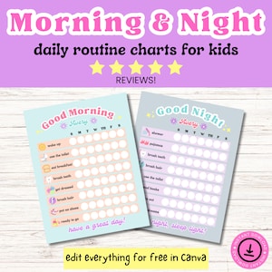Morning Routine Chart, Bedtime Routine Chart, Daily Routine Chart,  Kids Daily Routine Chart, Behavior Chart, Kids Daily Checklist, Routine