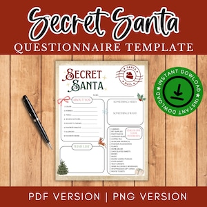 Secret Santa Questionnaire, Secret Santa Form, Secret Santa Printable, Christmas Wish List, Secret Santa Form, Christmas Printable,Gift List
