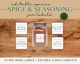 Printable Spice Jar Labels, Printable Spice Labels, Custom Spice Labels, Organization Labels, Kitchen Organization, Printable Kitchen Labels