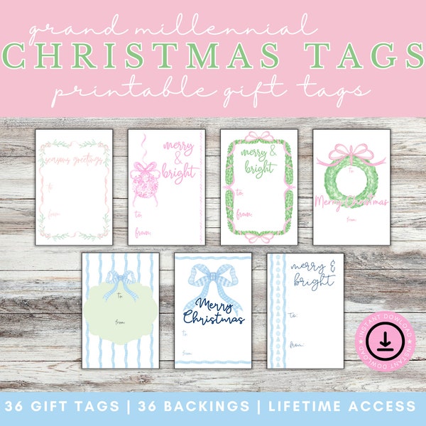 Chinoiserie Christmas, Grand Millennial, Christmas Gift Tags, Vintage Christmas Labels, Printable Gift Tags, Printable Christmas Tags