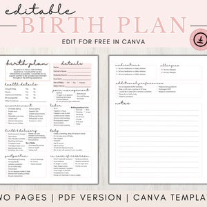 Birth Plan Template, Pregnancy Planner, Labor and Delivery, Natural Birth Plan, Pregnancy Journal, Visual Birth Plan, Doula Template,Midwife