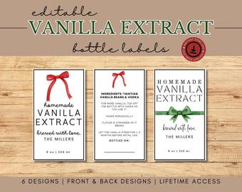Vanilla Extract Labels, Vanilla Extract, Homemade Vanilla, Christmas Labels, Christmas Bows, Christmas Jar Labels, Coquette Christmas, Bows