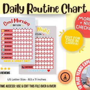 Daily Routine Chart, Morning Routine Chart, Bedtime Routine Chart, Toddler Routine Chart, Toddler Chore Chart, Kids Daily Checklist, Toddler