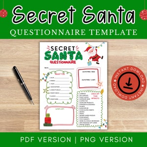 Secret Santa Form, Secret Santa Questionnaire, Christmas Party, Christmas Wish List, Holiday Wish List, Secret Santa Ideas,Secret Santa Gift
