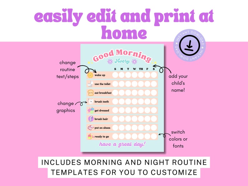 Morning Routine Chart, Bedtime Routine Chart, Daily Routine Chart, Kids ...