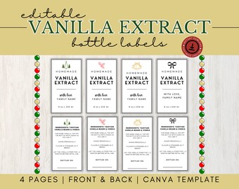 Vanilla Extract Labels, Vanilla Extract, Homemade Vanilla, Christmas Labels, Vintage Christmas Labels, Secret Santa Ideas, Custom Labels