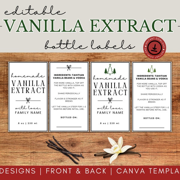 Vanilla Extract Labels, Vanilla Extract, Homemade Vanilla, Christmas Jar Labels, Christmas Tree Labels, Handmade Christmas Gift Tags, Custom