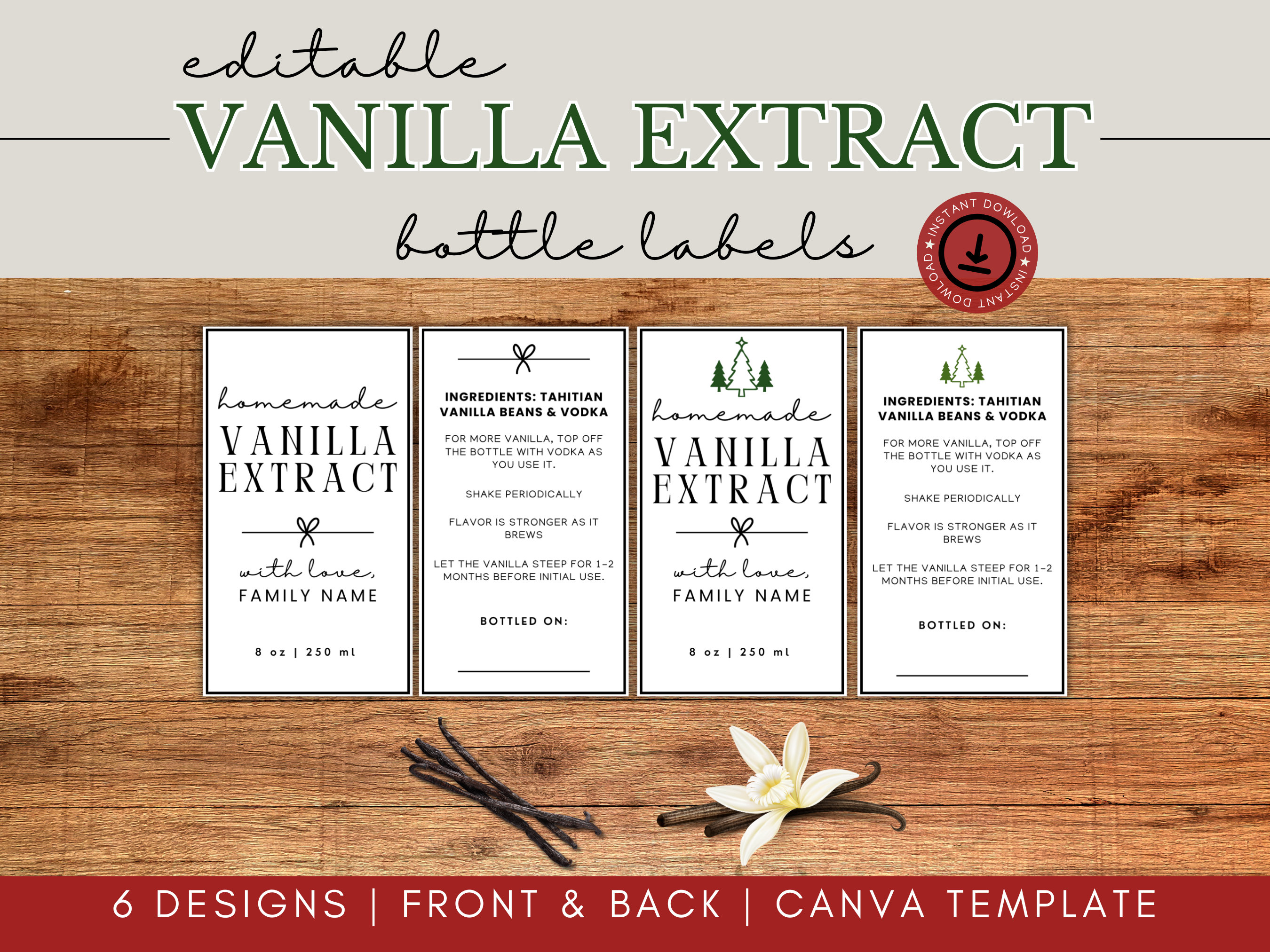 12 Vanilla Extract Labels for Homemade Extract - Great for Gifts - 3x3  Square Sticker