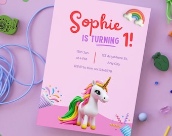 Unicorn Birthday Invitation: Animal Theme Invite (Digital Download, Editable, Printable)