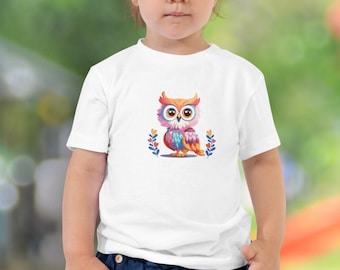 Cute Owl Toddler Short Sleeve Tee Cotton T Shirt Colorful Owl Shirt for Girl Age 2-5 Animal Kids Top Gift for Preschool Girls Multiple Sizes