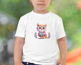 Toddler Short Sleeve Tee Cute Owl T Shirt Colorful Owl Shirt for Girl Age 2-5 Kids Cotton Animal T Shirt Gift for Young Girls Multiple Sizes