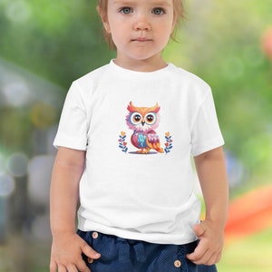 Cute Owl Toddler Short Sleeve Tee Cotton T Shirt Colorful Owl Shirt for Girl Age 2-5 Animal Kids Top Gift for Preschool Girls Multiple Sizes