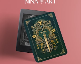 The Elegance of Danger: boekomslagontwerp Kindle-hoesje voor metallic jade Kindle, Kobo Clara Colour, Griffin & Sword-ontwerp, gepersonaliseerd cadeau