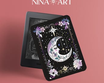 Étui Kindle pour carte de tarot lune, étui Kindle à personnaliser, tout nouvel étui Kindle 2024, étui Kindle Paperwhite 11e/12e génération avec dragonne