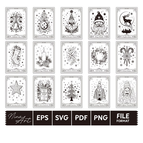 Oracle Deck of Christmas Tarot Cards SVG Bundle, Retro Christmas Png, Santa Claus Png, Christmas Png, Sublimation Designs