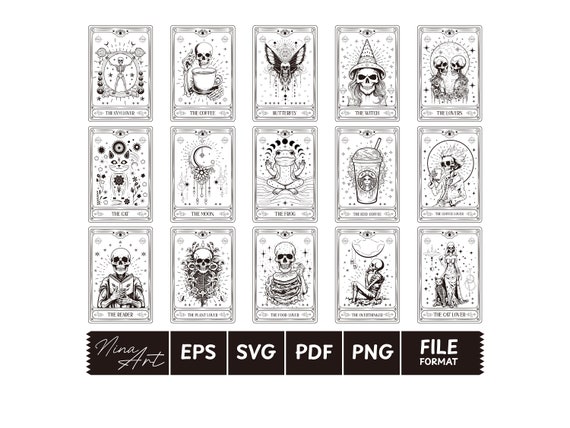 Funny Tarot cards Bundle SVG, Tarot cards svg, funny tarot cards svg, Skeleton png, skull png, Spiritual png, Mystical, Sublimation PNG