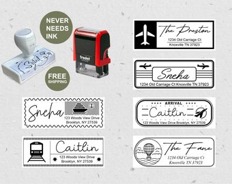 Self inking Address Stamp｜ Return Address Stamp｜Transportation Stamp Airplane, train, boat｜Personalized Return Address | Family Name