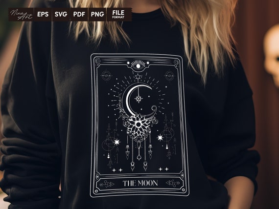 The Moon tarot SVG, Moon svg, Skeleton svg, Skull tarot svg, Tarot card svg, skull tarot card svg, Moon skull tarot svg, Boho celestial svg