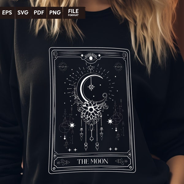 The Moon tarot SVG, Moon svg, Skeleton svg, Skull tarot svg, Tarot card svg, skull tarot card svg, Moon skull tarot svg, Boho celestial svg