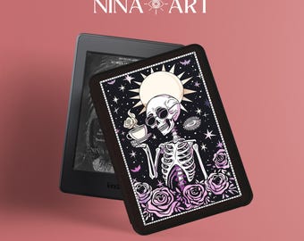 Étui pour Kindle de carte de tarot pour les amateurs de café à personnaliser, tout nouvel étui pour Kindle, étui squelette en papier blanc 2021/2022, couverture Kindle 10e/11e génération