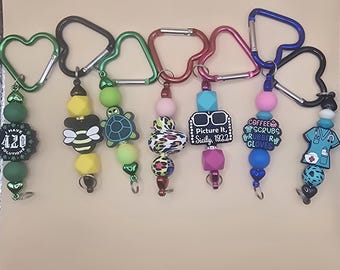 Beaded Keychains with Heart Shaped Carabiner