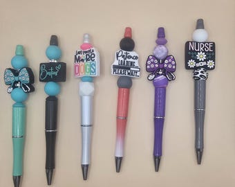 Beaded Pens with Stethoscope, Bow, Nurse, Besties, Dog Charms