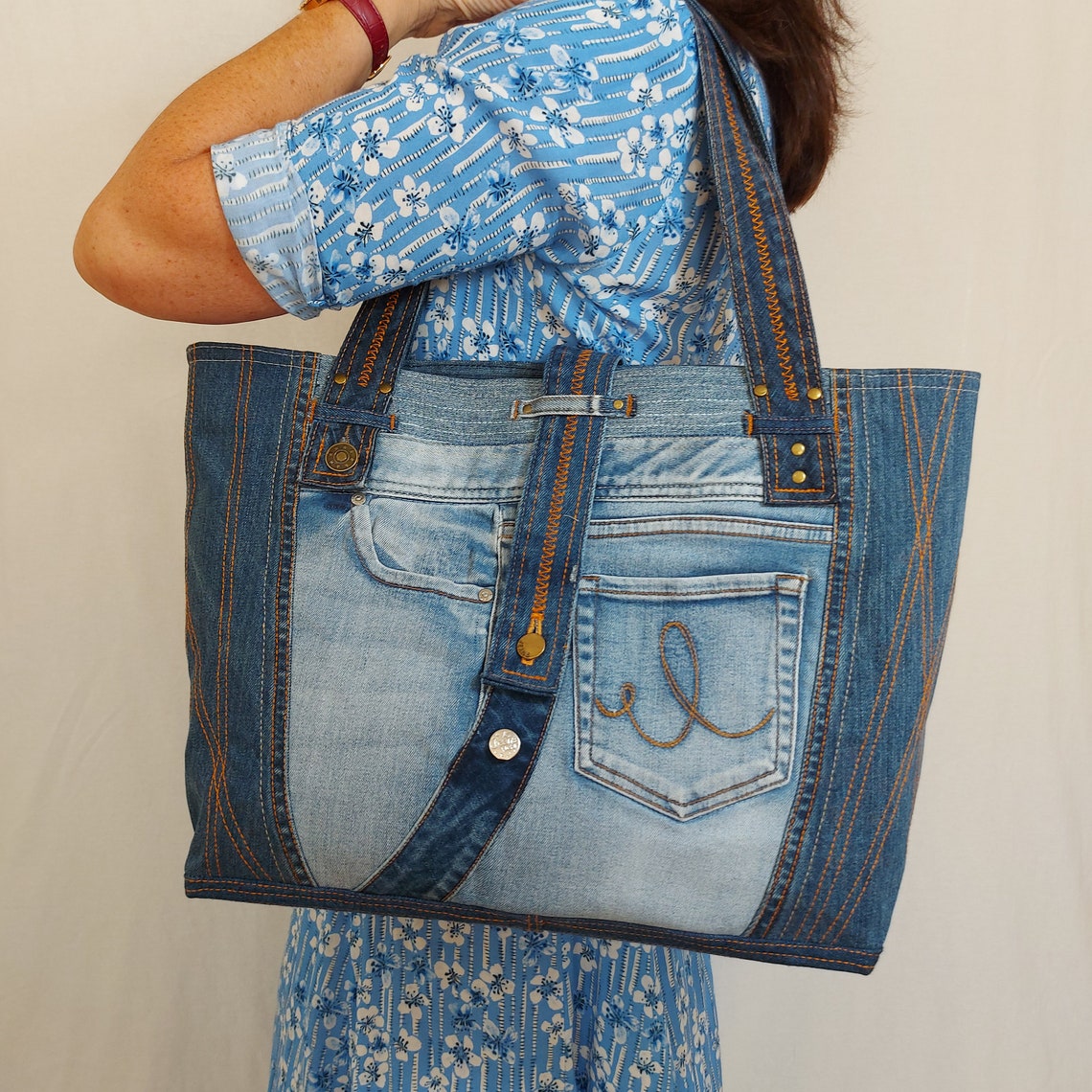 Hand Crafted Large Denim Tote Bag Made of Pre-loved Jeans - Etsy